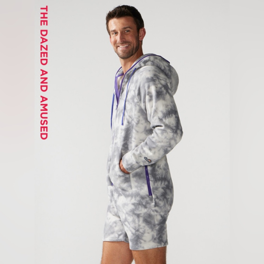 Chubbies Men’s Grey Purple Dazed and Amused The Chubbsie Fleece Romper Sz S EUC - Picture 2 of 9